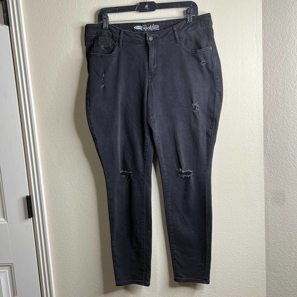 Old Navy Rockstar Black Wash Distressed Jeans Women's Size 16 Regular - Picture 1 of 12